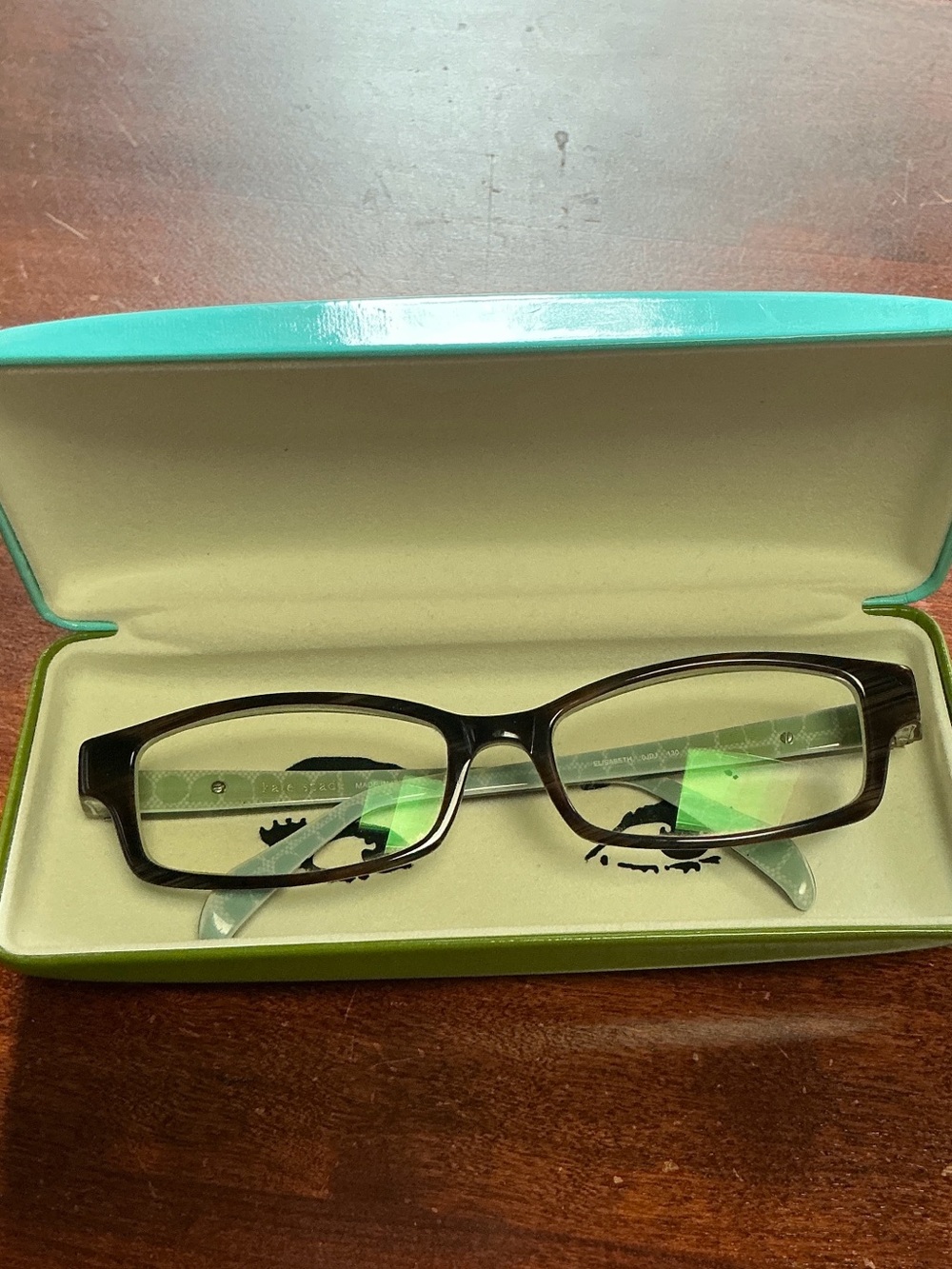 51-16-130 Kate Spade Rectangular Glasses with Subtle Green interior Elizabeth